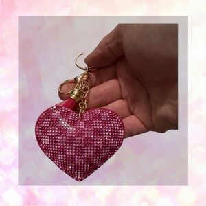 🦄 Pink Plaid Heart Bling Puffy Rhinestone Bag Charm/Keychain!